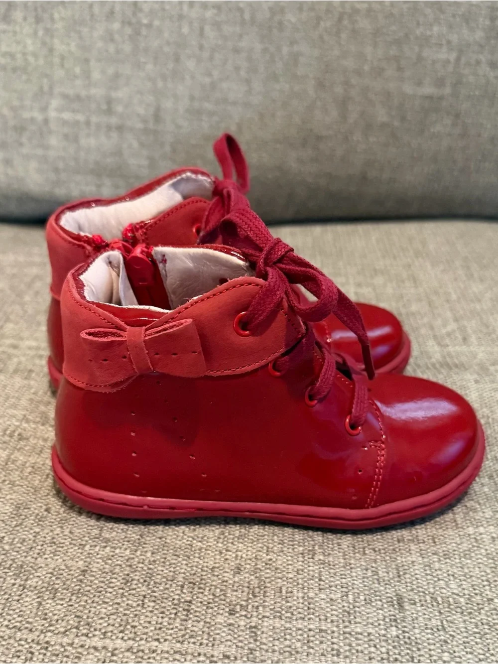 Jacadi Paris Red Patent Lace-Up Ankle Boots
